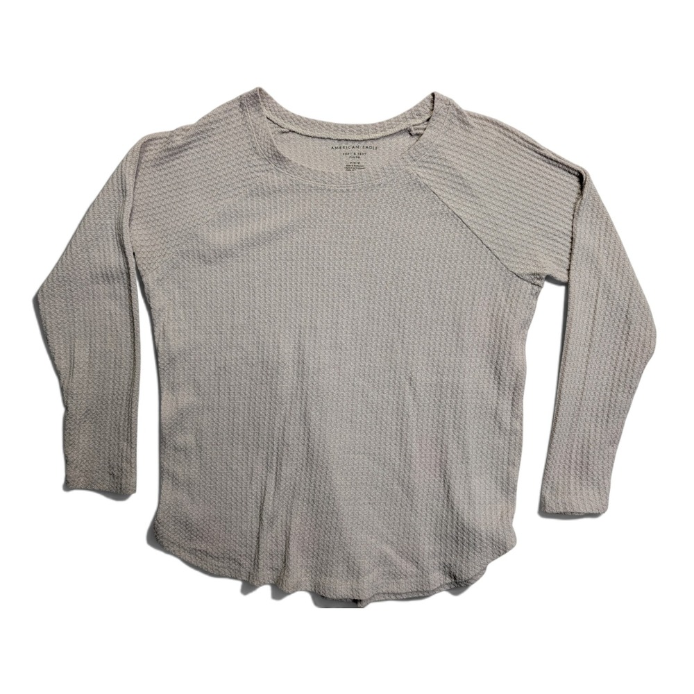 American Eagle Womens Waffle Knit Top M Soft Sexy Plush Tan